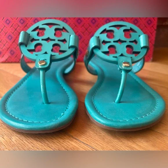 Tory Burch Turquoise Patent Leather Miller Sandals - Picture 5 of 10